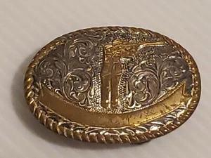 Small Vintage Crumrine Heavy Silver Plate On Bronze Belt Buckle Standing Hunter - Picture 1 of 12