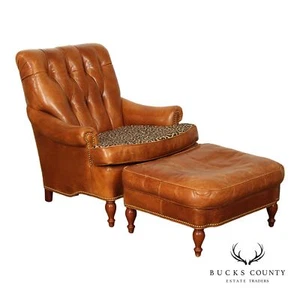 Hancock & Moore Cognac Leather Chesterfield Armchair and Ottoman - Picture 1 of 18