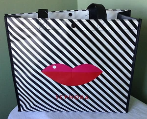 BOLSO DE HOMBRO REUTILIZABLE SHOPPER A RAYAS LABIOS EDICIÓN LIMITADA SEPHORA 2013 NUEVO CON ETIQUETAS - Imagen 1 de 6