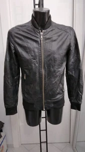 Zara Man Leather Jacket Used Man Size L Black XYM757L - Picture 1 of 18
