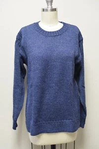 WOOLOVERS UK Denim Marl Blue Guernsey Style Crew Neck Wool Sweater Size S - Picture 1 of 5