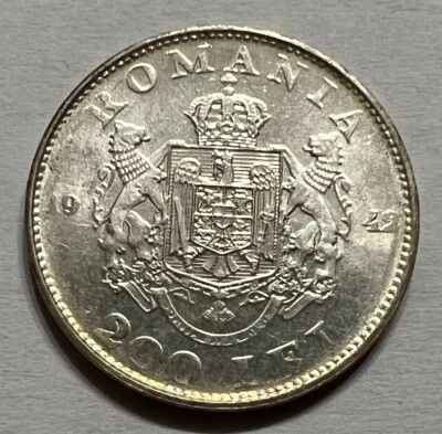 Moneda de plata Rumania 200 Lei 1942, UNC Foto 1 de 2