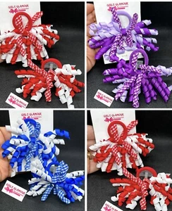 SCHOOL GINGHAM RED BLUE YELLOW HAIR KORKERS SCRUNCHIES BOBBLES HEADBAND SCH008 - Picture 1 of 4