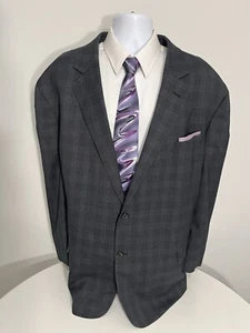 Geoffrey Beene gray with blue windowpane sport jacket big men size 58r 2B2V - Picture 1 of 9