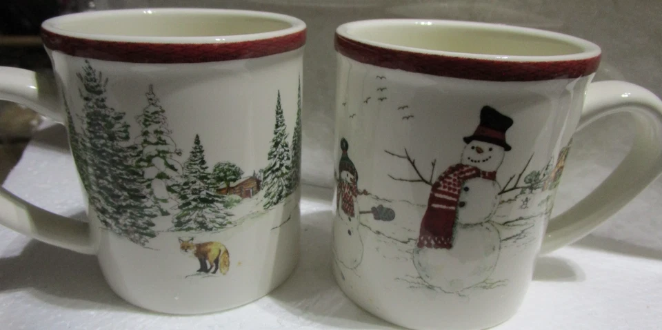 2 Williams Sonoma Muñeco de Nieve Navidad Pequeño Espresso Árbol Tazas Tazas Nuevo Foto 1 de 1