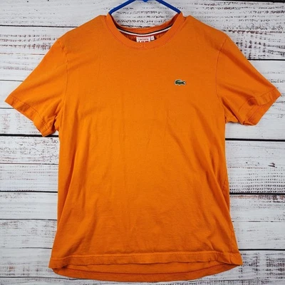 Lacoste LIVE Orange Crewneck T-Shirt Size 5 Large Croc Logo Cotton Casual SS Tee - Image 1 of 4