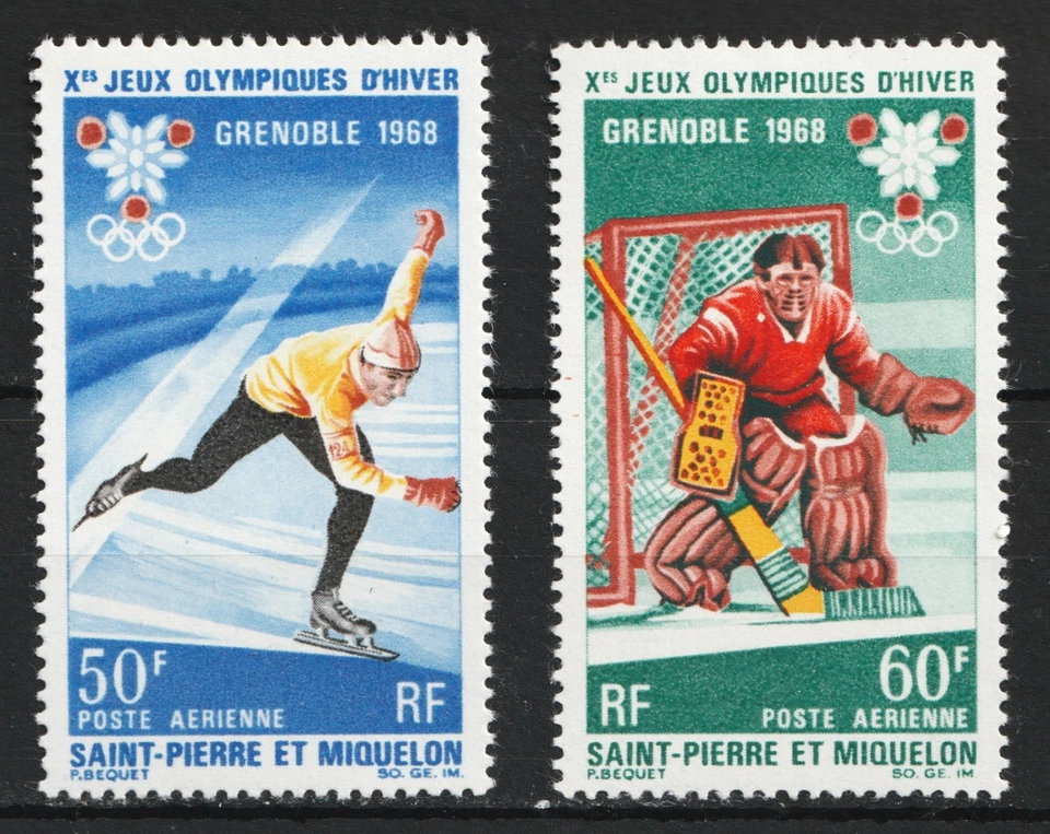 1968 St-Pierre et Miquelon Sc# C37-38 airmail, Winter Olympics. MH Cv$20.25 - Image 1 of 1