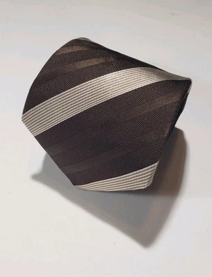 Vtg Giorgio Armani Tie 56.75" Thick Brown Beige Striped Silk Italy - Image 1 of 4