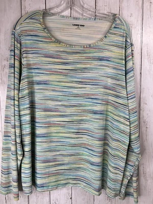 Camiseta de natación Lands' End protección contra erupciones 1X estampado de rayas multicolor nailon cuello redondo Foto 1 de 4