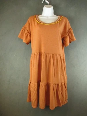 Matilda Jane 连衣裙女式中号橙色分层荷叶袖口袋波西米亚秋季 — 第 1/4 张图片