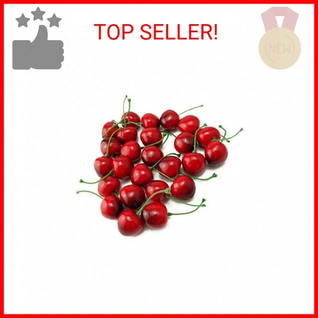 yueton Pack of 25 Artificial Lifelike Simulation Small Red Black Cherries Fake F