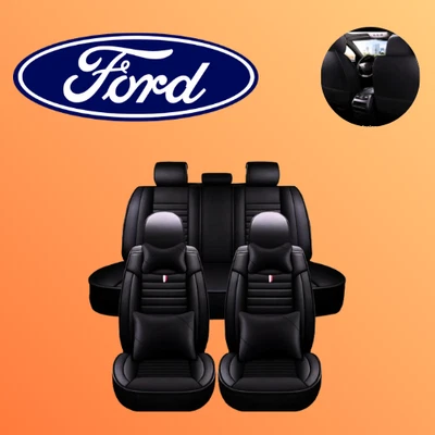 For All Ford Cushion Leather 5 Seats Custom Fit Black Luxury Seat Cover - Image 1 of 4