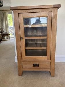 Vancouver Premium Solid Oak 1 Door 1 Drawer Hi Fi Cabinet with Bevelled Glass - Picture 1 of 6