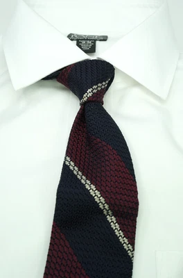 Cremieux 签名海军蓝/勃艮第条纹丝绸格林纳丁领带全新带标签 99.50 美元 无底价 — 第 1/4 张图片