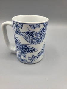 White Coffee or Tea Mug With Blue Butterfly Pattern - Picture 1 of 5