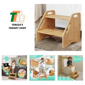 Versatile 2-Step Bamboo Stool for Kids - Non-Slip, Perfect for Toilet & Sink Use - Picture 1 of 11