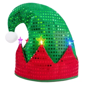 Elf Hat,Christmas LED Santa Hats，Light Up Elves Caps Costume Accessory,Funny ... - Foto 1 di 9