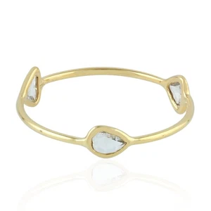 18k Yellow Gold Natural Pear Shape Diamond Three Stone Rings For Women Wedding - Picture 1 of 7