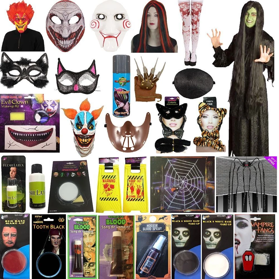 Scary Blood Zombie Devil Vempire Halloween Handschuhe Perücke Make-up Reißzähne Maske - Bild 1 von 1