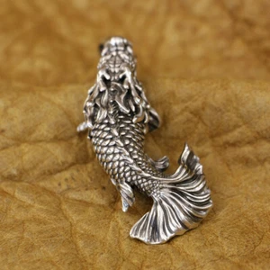 925 Sterling Silver Fish turned Dragon Pendant Meaning Enhance & Success TA479C - Picture 1 of 12