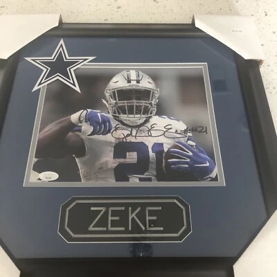 Imagen enmarcada 8x10 autografiada de Ezekiel Elliott Dallas Cowboys certificado de autenticidad JSA Foto 1 de 4