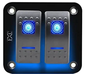 Marine 2 Gang Rocker Switch Panel 12V/24V Control Panel ON/Off Toggle LED-Blue - Picture 1 of 3
