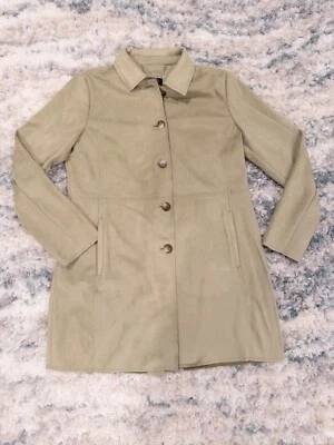 Abrigo Tahari Mujer Imitación Cuero Grande Abotonado Verde Oliva Poliéster Spandex Foto 1 de 4