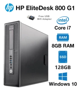 HP EliteDesk 800 G1 USDT i7 4770s 3.1GHz 8GB 128GB SSD + 500GB HDD Win10 Pro - Picture 1 of 4