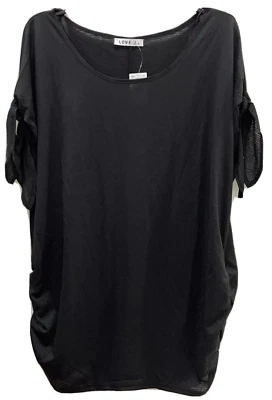 Love J Womens Short Sleeve Blouse Size 3X Scoop Neck Tie Detail Black - Image 1 of 4
