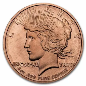 U.S. United States | 9Fine Mint | Peace Dollar | 1 oz .999 Fine Cu Copper Round - Picture 1 of 2