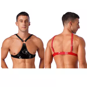 Mens Tops Crop Top Bra Motorcycle Clubwear Sleeveless Undershirt Patent Leather - Picture 1 of 37