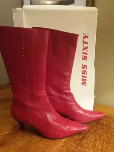 MISS SIXTY Knee High Boots 'Bransby Boot' Red Leather with Back Zips UK Size 5 - Picture 1 of 12