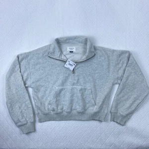American Eagle Womens 1/2 Zip Black Fleece Pullover Cropped Shirt Sherpa L NWT - Picture 1 of 7