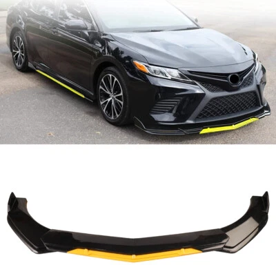 Universal Front Bumper Lip Spoiler Splitter Diffuser Glossy Black Yellow Foto 1 de 4