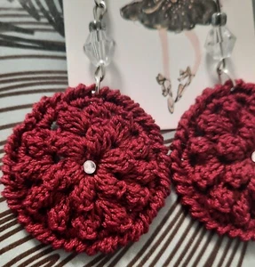 Orecchini Donna Uncinetto Crochet Handmade Accessori Rosso Bordeaux Idea Regalo - Foto 1 di 2