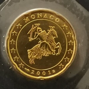 20 CENTS EURO 2001 BU CHEVALIER GRIMALDI 20000 Ex. MONACO / SCELLEE ISSUE DU COF - Picture 1 of 2