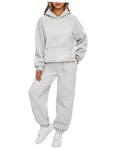 Womens 2 Piece Outfits Lounge Hoodie Sweatsuit Sets Oversized Medium Grey - Picture 1 of 7