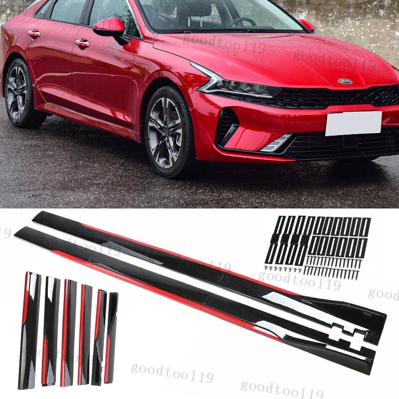 For KIA K5 86.6" Side Skirt Extension Rocker Panel Splitter Lip Gloss Black+Red - Изображение 1 из 4