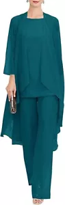 Zongqiven Chiffon Mutter der Braut Hose Anzüge 3-teilig Hochzeit formelles Outfit - Bild 1 von 17