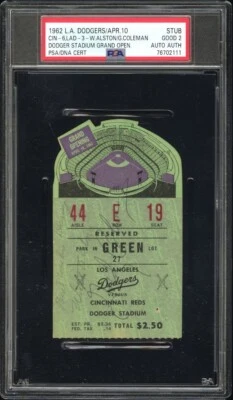 1962 DODGERS GRAND OPENING TICKET SIGNED BY WALTER ALSTON & GORDY COLEMAN PSA 2 - Image 1 of 4