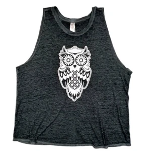 No Boundaries Junior's XL 15/17 Gray Tank Top Owl Print Split Back Work Out Tee - Picture 1 of 5