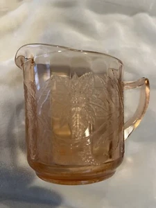 JEANETTE DEPRESSION GLASS "FLORAL POINSETTIA" PINK CREAMER - Picture 1 of 2