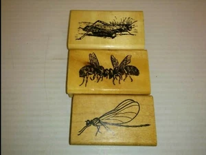 ANITA'S GRASSHOPPER AND BUMBLE BEES AND FLY RUBBER STAMP ASST. LOT OF 3 - Picture 1 of 6