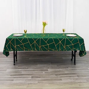 HUNTER GREEN GOLD 60"x102" Polyester Rectangle TABLECLOTH GEOMETRIC PATTERN - Picture 1 of 8