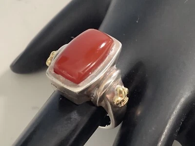 ANILLO AUTÉNTICO FIRMADO ANN KING (8) ESTERLINA, ORO 18KT Y CORNALINA SIN RESERVA Foto 1 de 4