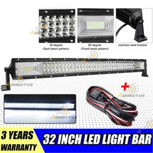 32inch Led Bar Triple Row Spot Flood Combo Beam For Truck Boat with Wire - Picture 1 of 12