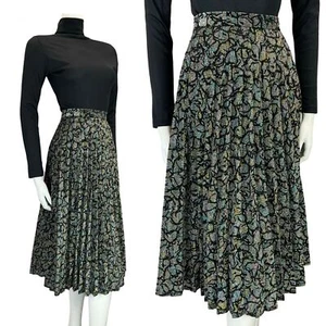 VTG 70S IRIDESCENT GOLD PURPLE BLACK LUREX BURNOUT VELVET PLEATED PARTY SKIRT 10 - Picture 1 of 10
