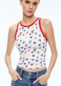 Alice + Olivia x LELE PONS Stars Allen Tank Top Size S/P Ribbed White NWT - Picture 1 of 10