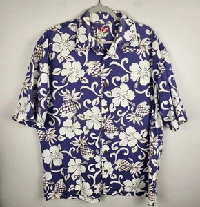 Vtg Kane Malia Hawaiian Camp Shirt Mens 2XL Blue Floral Hibiscus - Picture 1 of 5