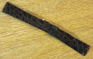 16mm Rare Genuine Crocodile Dark Brown Flat Glossy Italian Vintage Watch Band - Picture 1 of 4